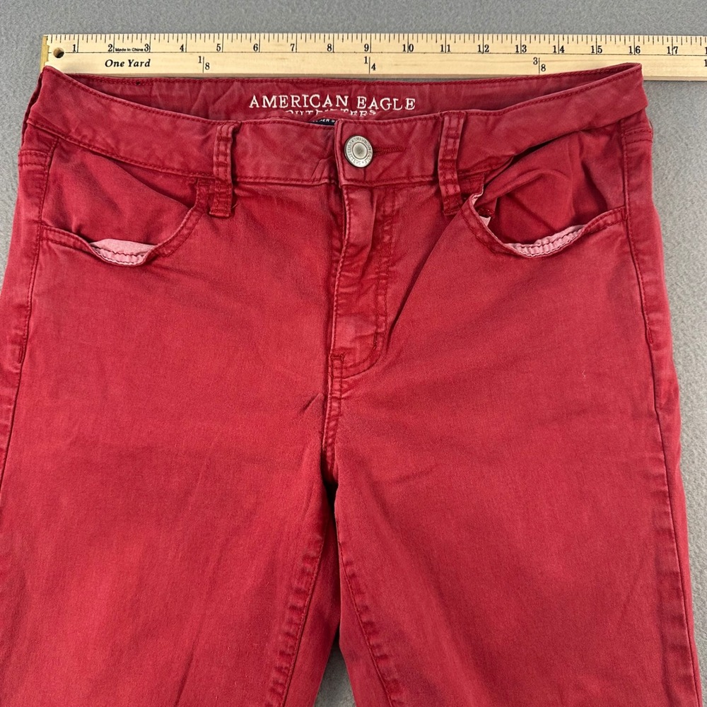 American Eagle Super Stretch Skinny Jeans Red Womens Size 12 Regular Mid Rise - Picture 5 of 12